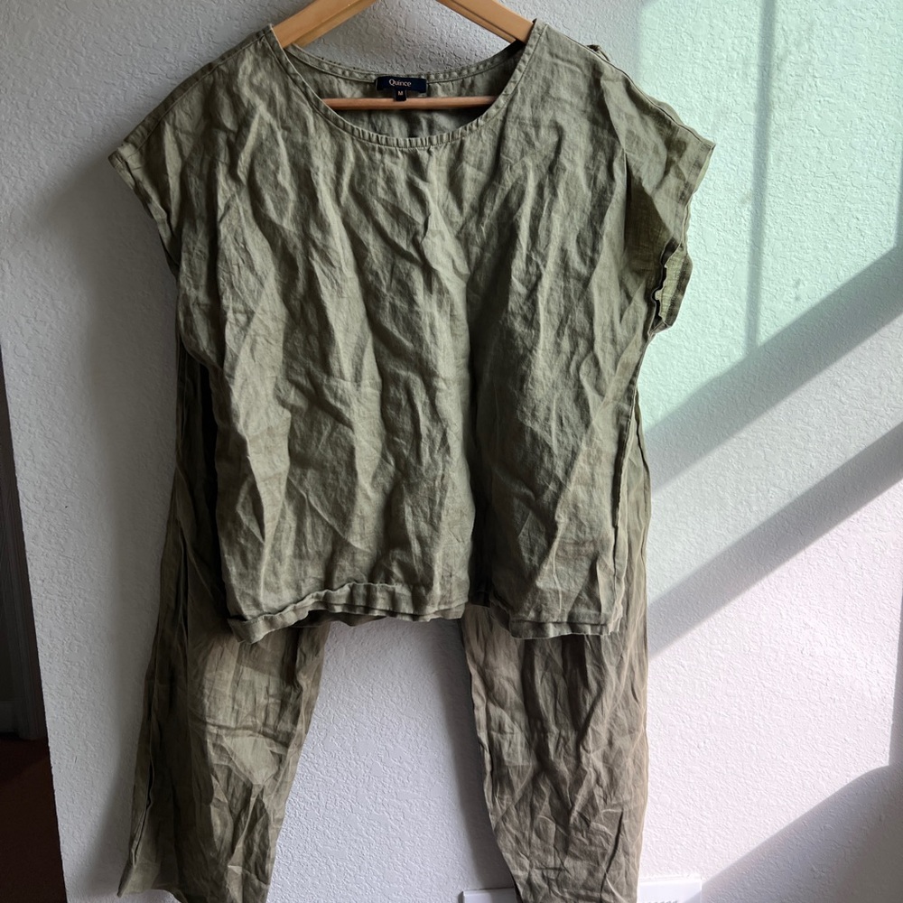 Quince Sage Green Linen Top and pants set